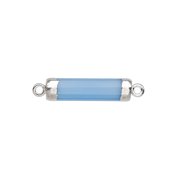 Link, blue chalcedony (dyed) / electroplated silver / silver-plated sterling silver, 20x5mm-21x6mm hand-cut faceted tube. Sold individually. image number 0