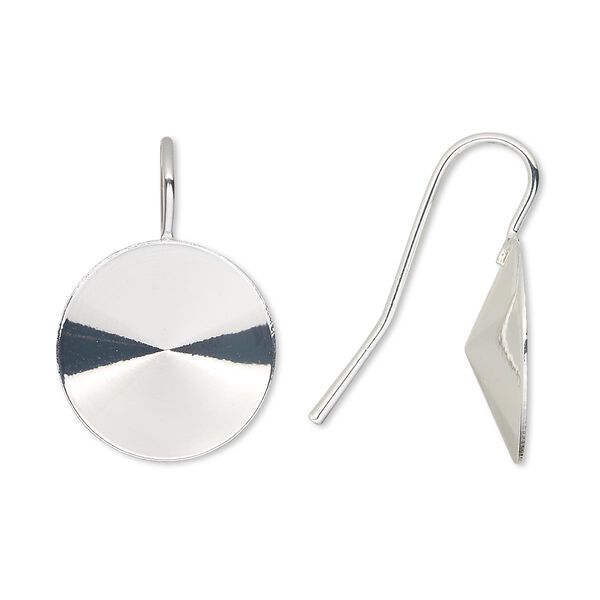 Ear wire, Almost Instant Jewelry®, silver-finished brass, 22mm fishhook with 16mm rivoli setting, 18-20 gauge. Sold per pkg of 5 pairs. image number 0