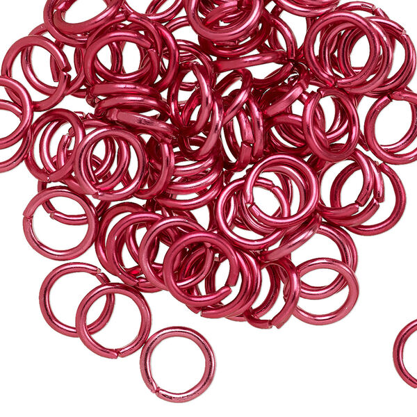 Jump ring, anodized and dyed aluminum, dark pink, 8mm round, 5.4mm inside diameter, 16 gauge. Sold per pkg of 100. image number 0