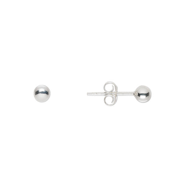 Earstud, sterling silver, 4mm ball with post. Sold per pair. image number 0