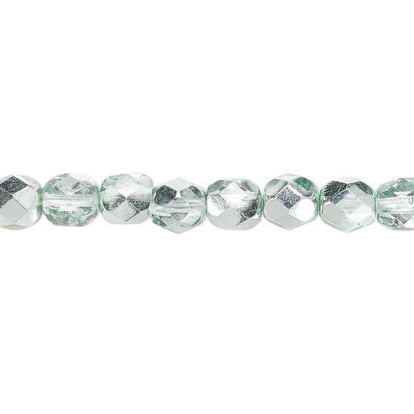 Bead, Czech fire-polished glass, clear with half-coat metallic icy teal, 6mm faceted round. Sold per 15-1/2" to 16" strand. image number 0