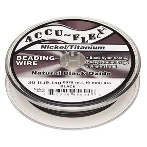 Beading wire, Accu-Flex®, nylon / nickel / titanium, black, 1 strand, 0.0078-inch diameter. Sold per 30-foot spool.
