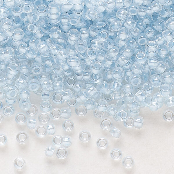 Seed bead, Preciosa Ornela Czech glass, pkg/500g, #11 rocaille, translucent color-lined luster pastel blue, (382PB). image number 0