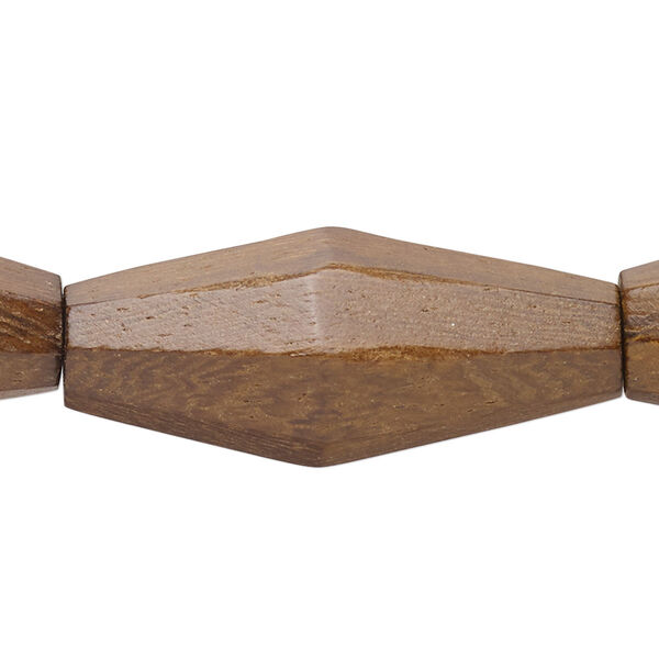 Bead, robles wood (waxed), pkg/8 inches, medium brown, 35x15.5mm-37x16.5mm hand-cut double cone. image number 0