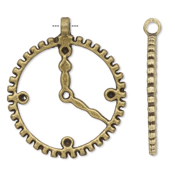 Focal, antique brass-plated "pewter" (zinc-based alloy), 30mm single-sided clock face with open gear wheel and (5) PP18 settings. Sold per pkg of 4. image number 0