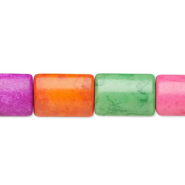 Bead, "howlite" (imitation) resin. mixed colors, 14x10mm puffed rectangle. Sold per 15-inch strand. image number 0