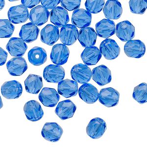 Bead 1pkg60 Czech fire-polished glass, 6mm faceted round, translucent light cobalt