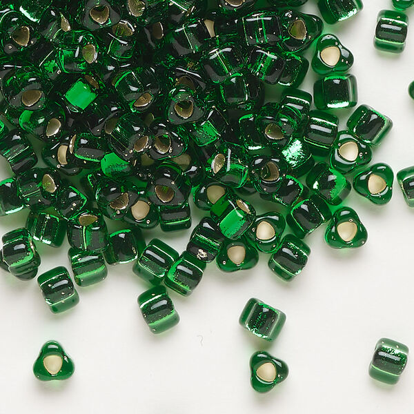 Seed bead, Miyuki 1pkg10g, glass, #5 triangle, transparent silver-lined green (TR-1802) image number 0