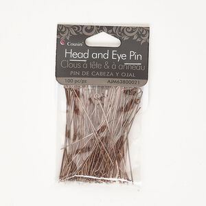 Head pin and eye pin mix, rose gold-finished steel, 2 inches, 21 gauge. Sold per pkg of 100.