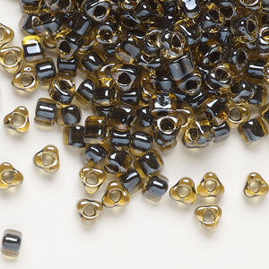 Seed bead, Miyuki 1pkg10g, glass, #5 triangle, transparent brown inside dyed color amber yellow (TR-1840)