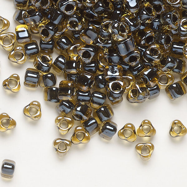 Seed bead, Miyuki 1pkg10g, glass, #5 triangle, transparent brown inside dyed color amber yellow (TR-1840) image number 0