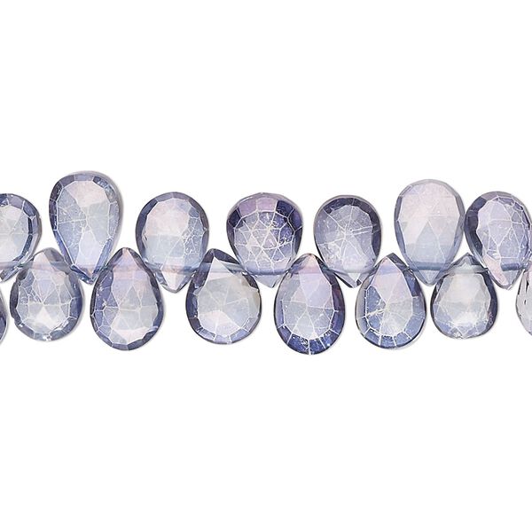 Quartz crystal 1pkg1, hand-cut top-drilled faceted puffed teardrop bead 7 inch 7x5mm-10x6mm image number 0