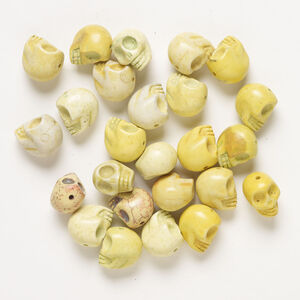 Bead mix, "howlite" (imitation) resin 1pkg25, opaque light to dark yellow, 17x14mm-18x15mm skull.