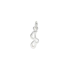 Charm, sterling silver, 11x6mm Champagne cursive alphabet letter "J." Sold individually.