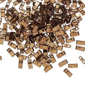 Seed bead, TILA®, glass, pkg/10g, 5x2.3mm half tila rectangle, opaque luster antique bronze, (HTL-457B).