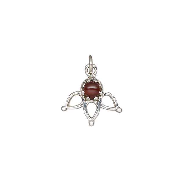 Drop, antiqued sterling silver and garnet (natural), 14.5 x 12.5mm single-sided open 3-teardrop. Sold individually. image number 0