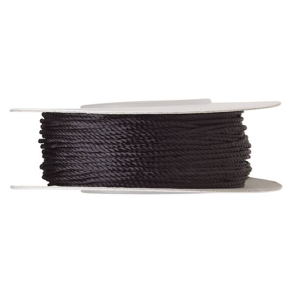Cord, nylon, black, 1mm round. Sold per 100-foot spool. image number 0
