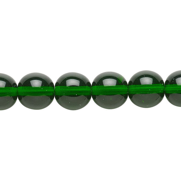 Bead, Czech glass druk, transparent emerald green, 10mm round. Sold per 15-1/2" to 16" strand. image number 0