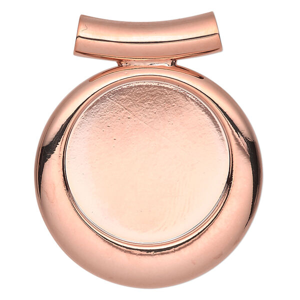 Pendant, Almost Instant Jewelry®, copper-plated "pewter" (zinc-based alloy), 33x28mm single-sided fancy round with 20mm round setting and tube bail. Sold individually. image number 0