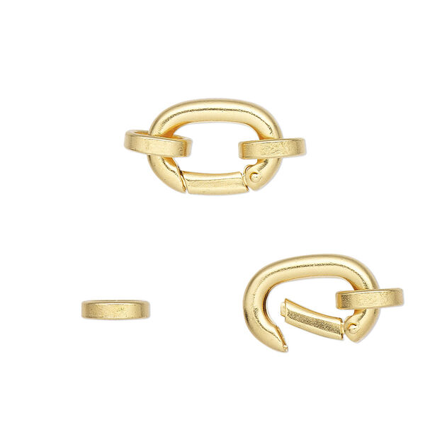 Clasp, self-closing hook, gold-plated brass, 14x10mm with (2) 7x6mm oval jump rings. Sold per pkg of 2. image number 0