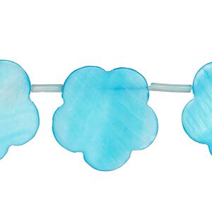 Bead, mother-of-pearl shell (dyed), blue, 21x16mm-23x19mm top-drilled flat flower, Mohs hardness 3-1/2. Sold per 17-inch strand, approximately 15 beads.