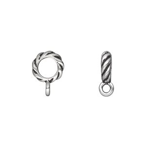 Bead, TierraCast®, antique silver-plated pewter (tin-based alloy), 10x3mm twisted rondelle with closed loop. Sold per pkg of 20.