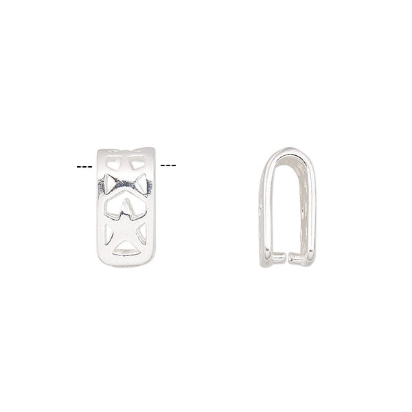 Bail, ice-pick, sterling silver, 13x6mm rectangle with stars, 10mm grip length. Sold per pkg of 2. image number 0