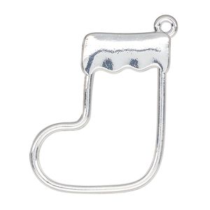 Component, resin frame, silver-finished "pewter" (zinc-based alloy), 33x28mm open stocking. Sold per pkg of 2.