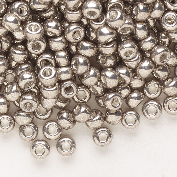 Seed bead, Miyuki, glass, pkg/250g, #6 rocaille, opaque galvanized pewter, (RR-1095). image number 0