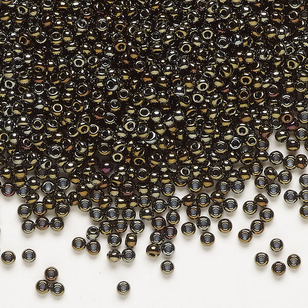 Seed bead, Preciosa Ornela Czech glass, pkg/500g, #11 rocaille, opaque brown iris black, (59115). image number 0