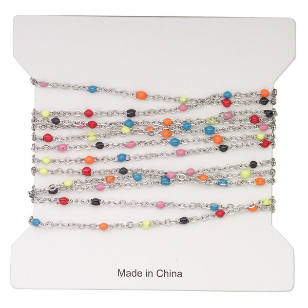 Chain, stainless steel and enamel, multicolored, 1.7mm flat cable with 2mm ball. Sold per pkg of 5 feet. image number 0