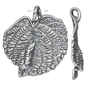 Focal, antiqued silver-plated pewter (tin-based alloy), 40x36mm single-sided textured leaf. Sold individually.