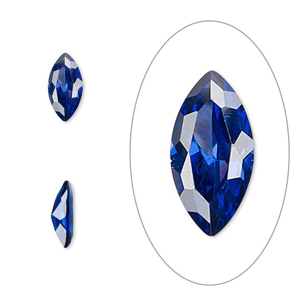 Gem, cubic zirconia, spinel blue, 10x5mm faceted marquise, Mohs hardness 8-1/2. Sold individually. image number 0