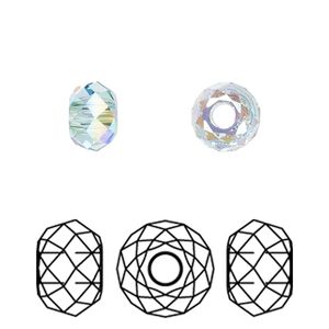 Bead 4pk aquamarine shimmer 2X, Crystal Passions® 8x5.3mm briolette XL hole 5042