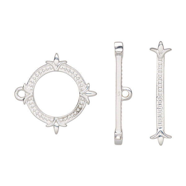 Clasp, toggle, sterling silver, 19mm double-sided round, Sold Individually. image number 0