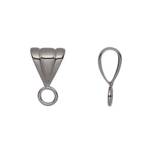 Bail, gunmetal-plated brass, 11x10mm double-sided ribbed with closed loop. Sold per pkg of 20.