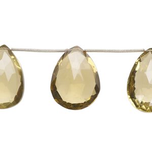 Golden quartz 1pkg7, hand-cut top-drilled faceted puffed teardrop bead 21x14mm-25x19mm