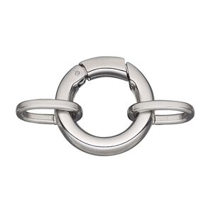 Clasp self-closing hook 1pkg2, 21mm round / 12 gauge oval jump ring, stainless steel 1-strand