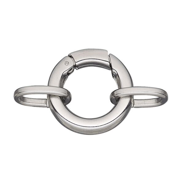 Clasp, self-closing hook, stainless steel, 21mm round with (2) 14x10mm oval jump rings. Sold per pkg of 2. image number 0