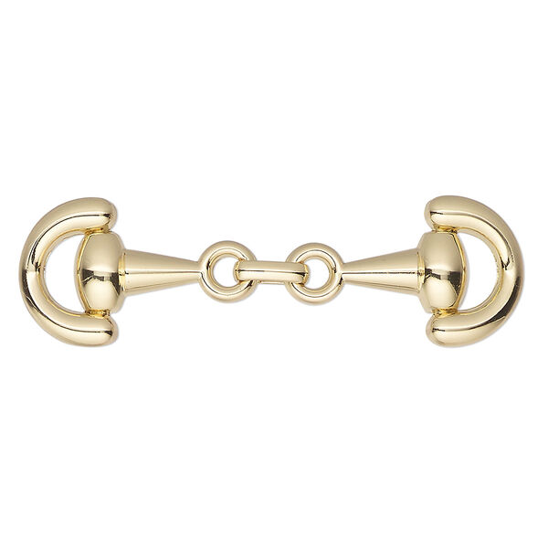 Focal, gold-finished "pewter" (zinc-based alloy), 1-7/8 x 1/2-inch snaffle bit. Sold per pkg of 2. image number 0