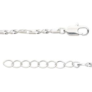Chain 1pkg1 silver-plated bar & link, 2mm twisted / lobster claw clasp, brass 7 inch
