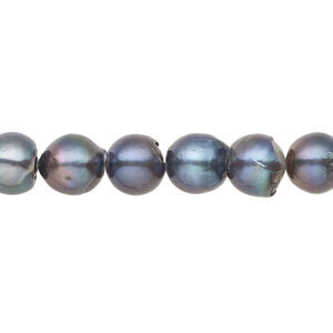Freshwater pearl 1pkg1, semi-round, 15.5-16 inch blue peacock 8-9mm cultured