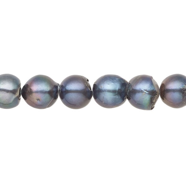 Freshwater pearl 1pkg1, semi-round, 15.5-16 inch blue peacock 8-9mm cultured image number 0