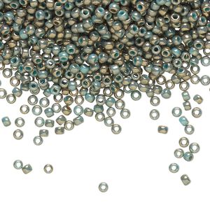 Seed bead, TOHO BEADS®, glass, pkg/250g, #11 round, opaque gilded marble turquoise (TR-11-1703).