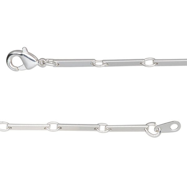 Chain, silver-plated brass, 2mm bar, 24 inches with lobster claw clasp. Sold individually. image number 0