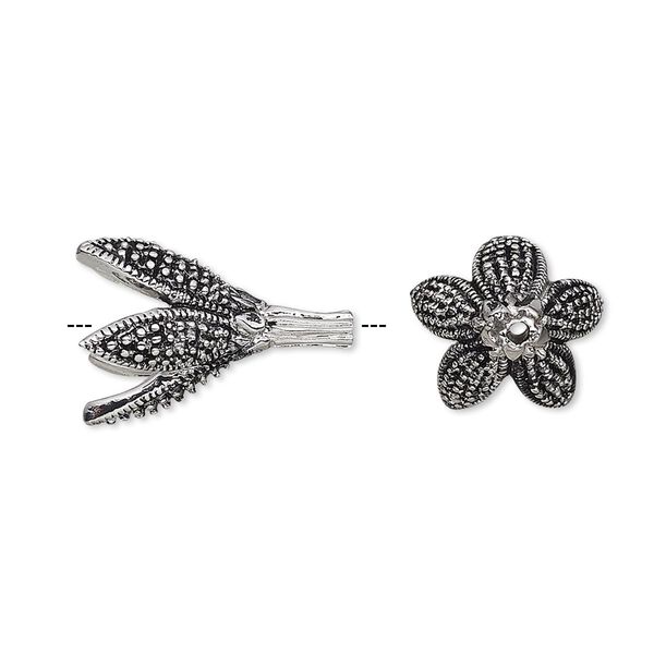 Cone, antique silver-plated bronze, 20x13mm petal, 9mm inside diameter. Sold individually. image number 0