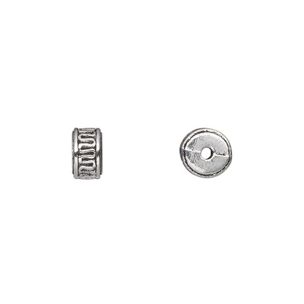 Bead, antique silver-plated "pewter" (zinc-based alloy), 7x4mm rondelle. Sold per pkg of 50. image number 0