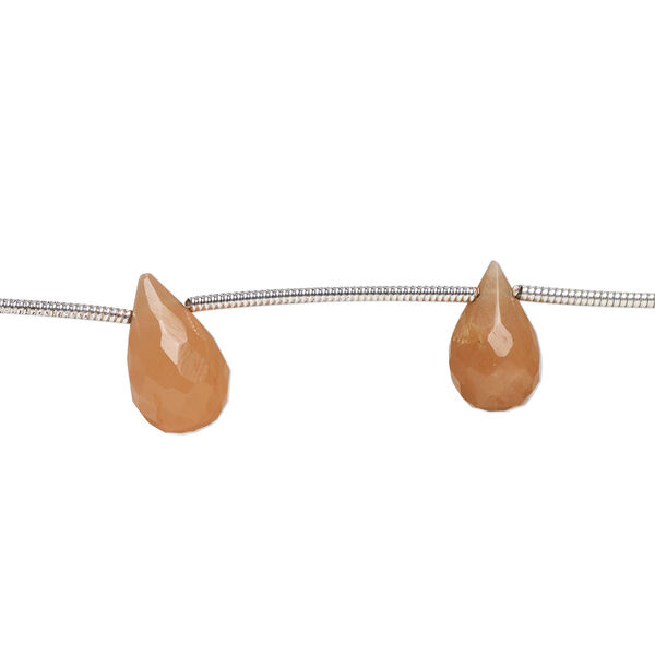 Peach moonstone 1pkg8, hand-cut top-drilled faceted briolette bead natural B grade, 9x6mm-12x8mm image number 0