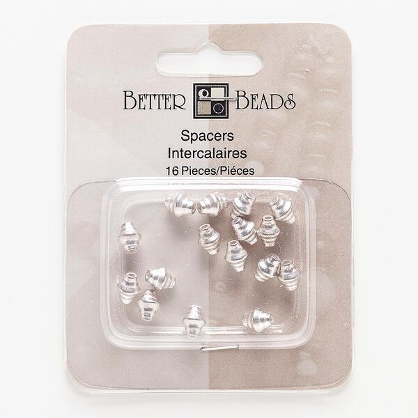 Bead, silver-finished "pewter" (zinc-based alloy), 7x6mm double cone. Sold per pkg of 16. image number 0