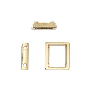 Spacer, gold-plated "pewter" (zinc-based alloy), 13x12mm 2-strand open rectangle with 8.5mm between holes. Sold per pkg of 24.
